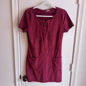 Women's Hollister Co. Faux Suede Red Short Sleeve Lace-Up Mini Dress Size M EUC